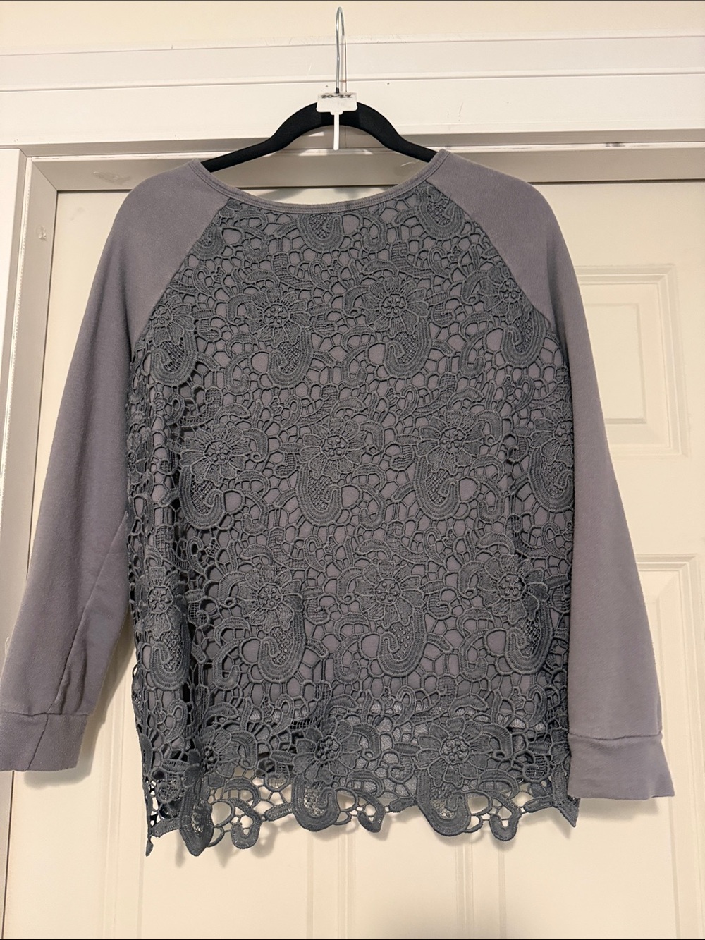 Adrianna Papell Gray Crochet Front Pullover Sweatshirt